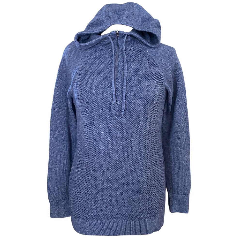 LL Bean Waffle Textured ¼ Zip Hooded Knit Sweater Blue Gorpcore Cabin Coastal-M